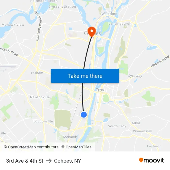 3rd Ave & 4th St to Cohoes, NY map