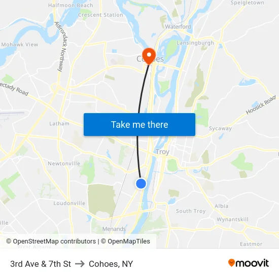 3rd Ave & 7th St to Cohoes, NY map
