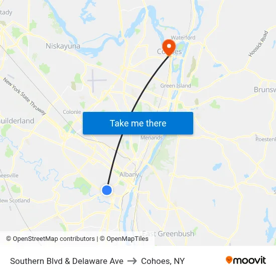 Southern Blvd & Delaware Ave to Cohoes, NY map
