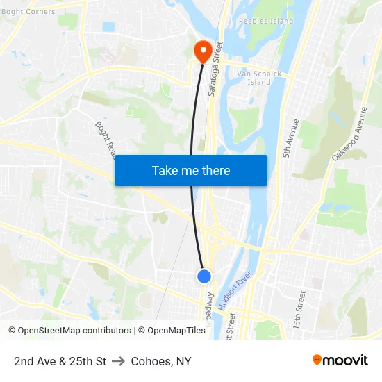 2nd Ave & 25th St to Cohoes, NY map