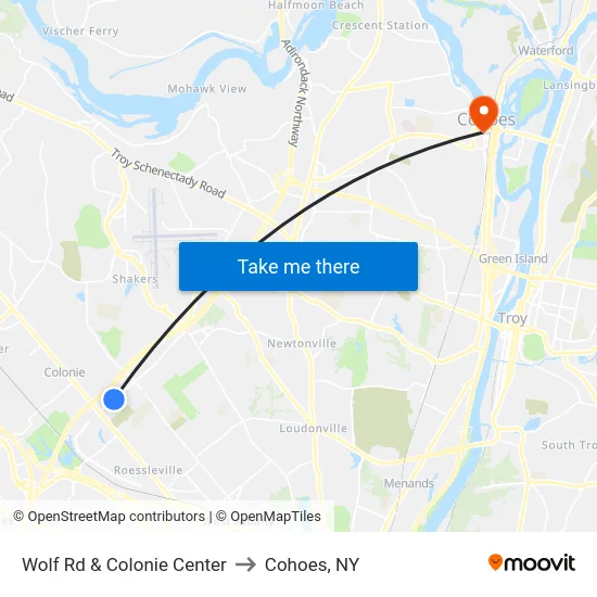 Wolf Rd & Colonie Center to Cohoes, NY map