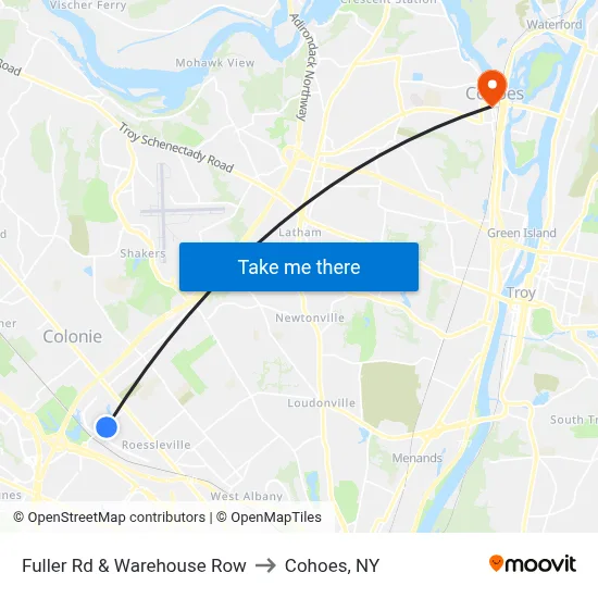 Fuller Rd & Warehouse Row to Cohoes, NY map