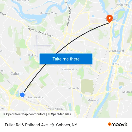Fuller Rd & Railroad Ave to Cohoes, NY map