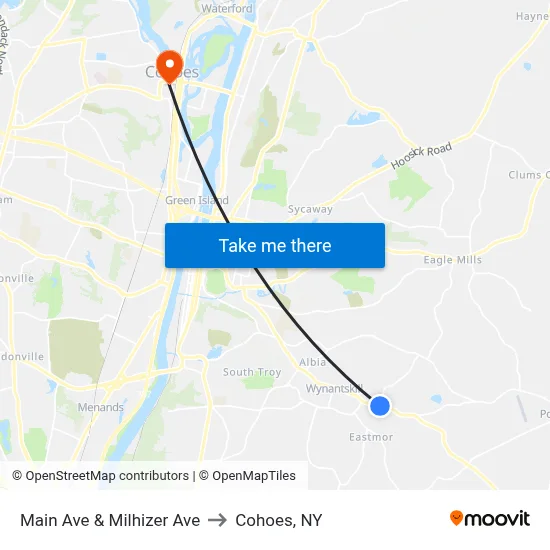 Main Ave & Milhizer Ave to Cohoes, NY map