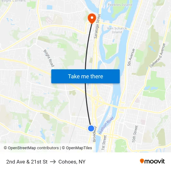 2nd Ave & 21st St to Cohoes, NY map