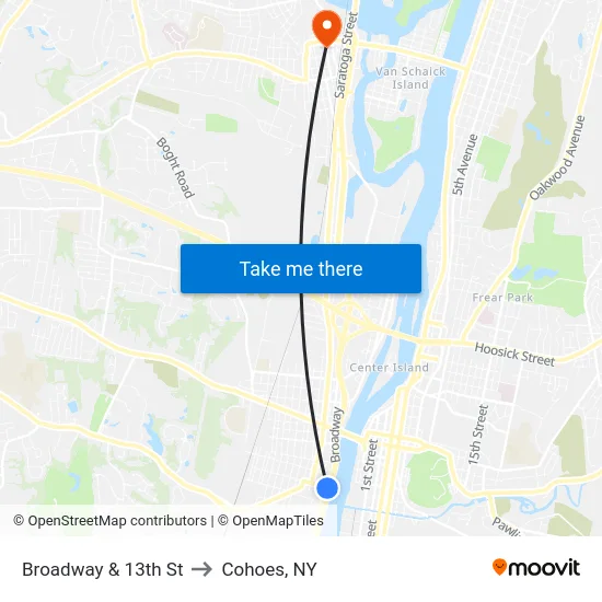 Broadway & 13th St to Cohoes, NY map