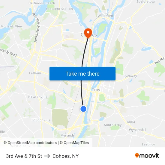 3rd Ave & 7th St to Cohoes, NY map