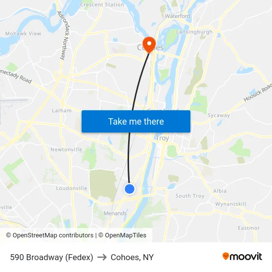590 Broadway (Fedex) to Cohoes, NY map