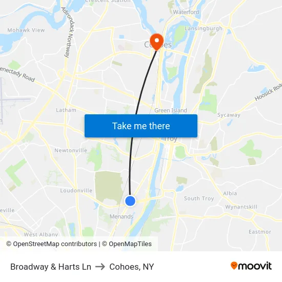 Broadway & Harts Ln to Cohoes, NY map