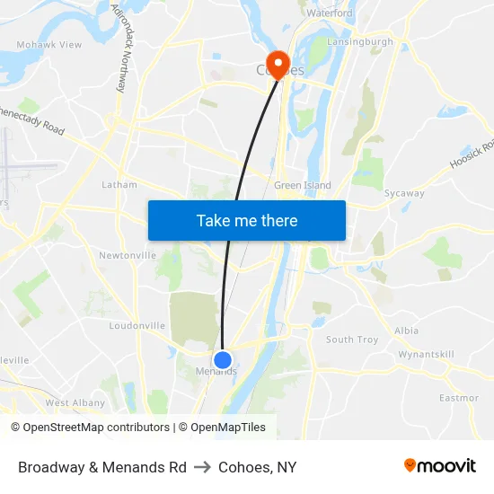 Broadway & Menands Rd to Cohoes, NY map