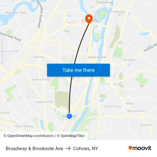 Broadway & Brookside Ave to Cohoes, NY map