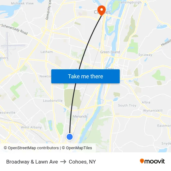 Broadway & Lawn Ave to Cohoes, NY map