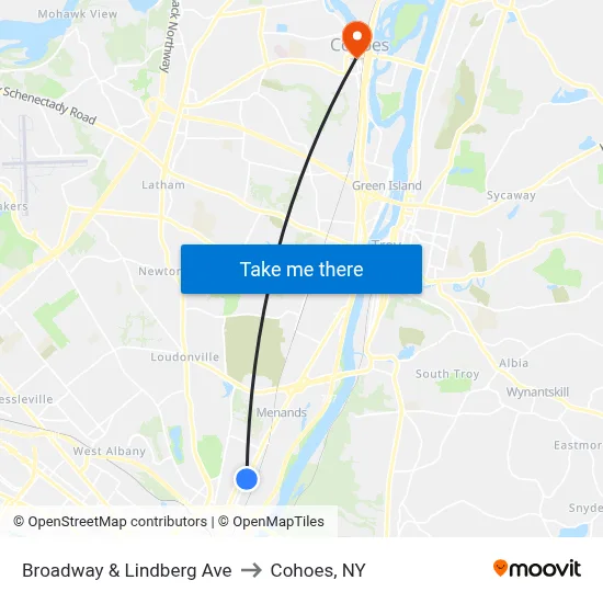 Broadway & Lindberg Ave to Cohoes, NY map