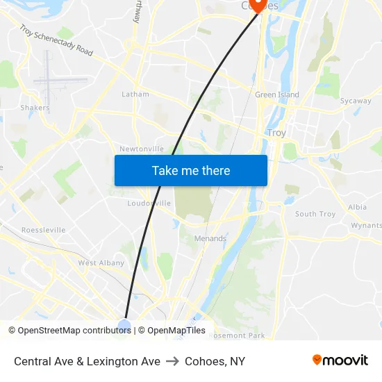 Central Ave & Lexington Ave to Cohoes, NY map