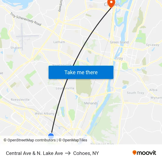 Central Ave & N. Lake Ave to Cohoes, NY map
