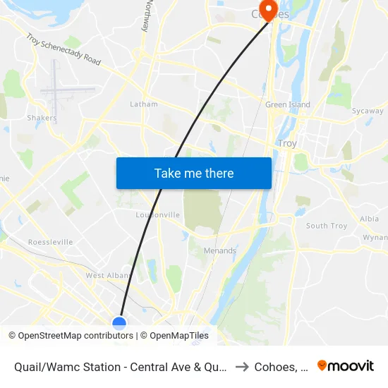 Quail/Wamc Station - Central Ave & Quail St to Cohoes, NY map