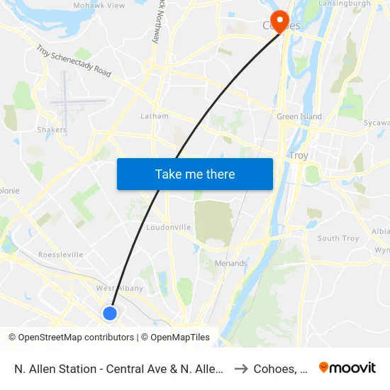 N. Allen Station - Central Ave & N. Allen St to Cohoes, NY map