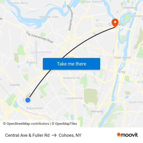 Central Ave & Fuller Rd to Cohoes, NY map