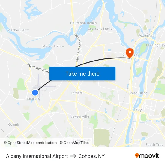 Albany International Airport to Cohoes, NY map