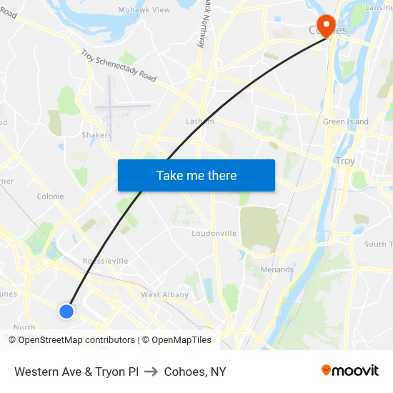 Western Ave & Tryon Pl to Cohoes, NY map