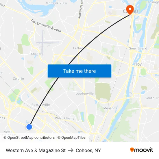 Western Ave & Magazine St to Cohoes, NY map