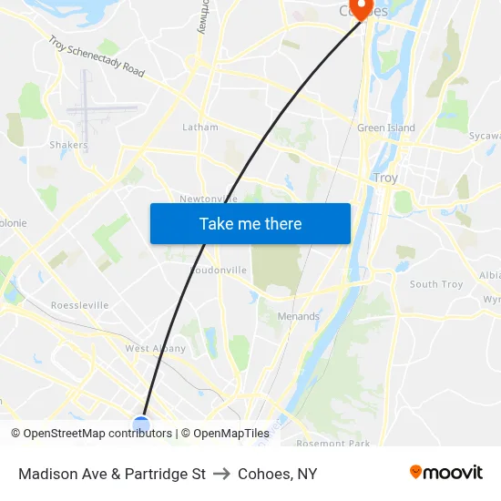 Madison Ave & Partridge St to Cohoes, NY map