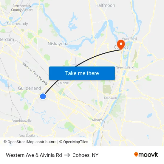 Western Ave & Alvinia Rd to Cohoes, NY map