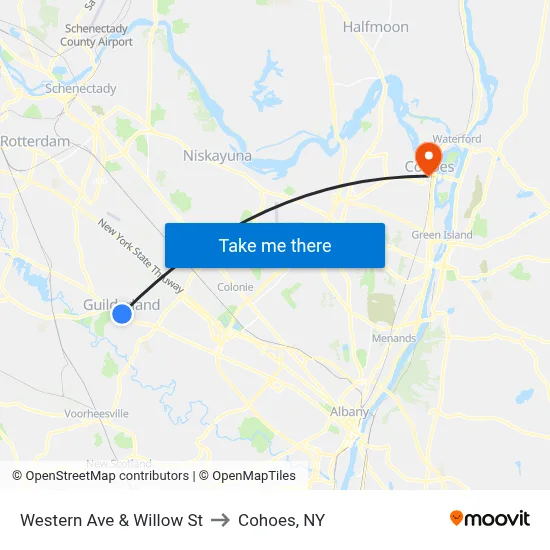 Western Ave & Willow St to Cohoes, NY map