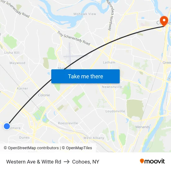 Western Ave & Witte Rd to Cohoes, NY map