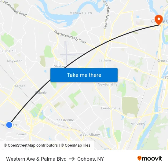 Western Ave & Palma Blvd to Cohoes, NY map