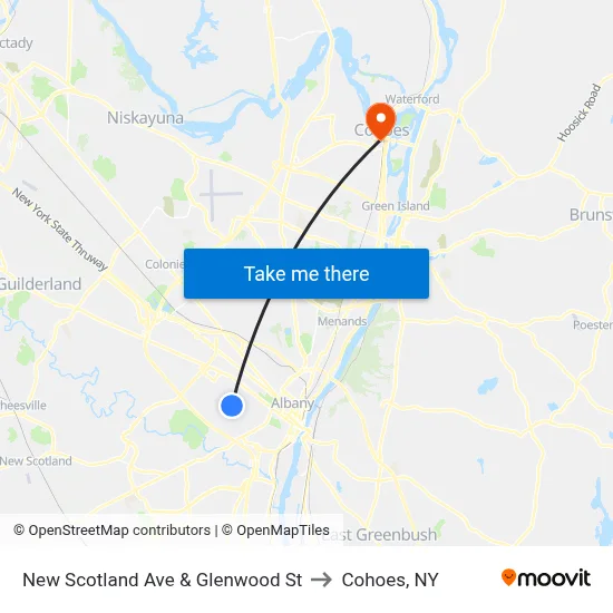 New Scotland Ave & Glenwood St to Cohoes, NY map