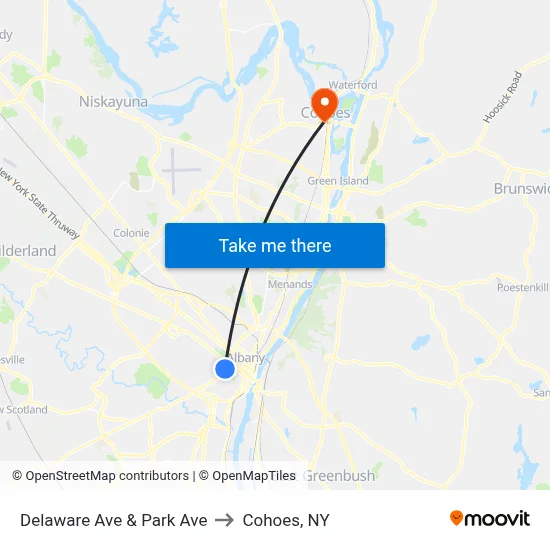Delaware Ave & Park Ave to Cohoes, NY map