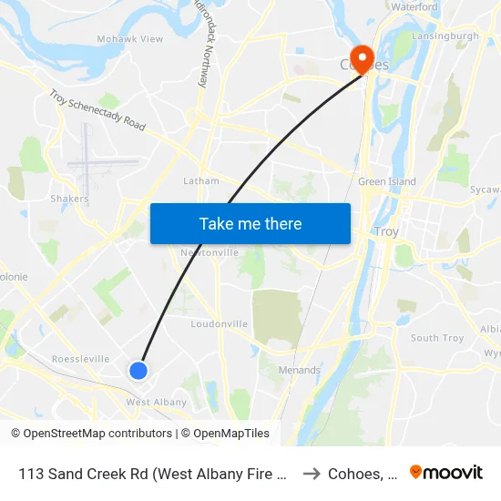 113 Sand Creek Rd (West Albany Fire Dept) to Cohoes, NY map