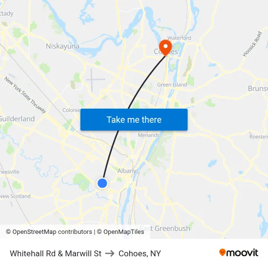 Whitehall Rd & Marwill St to Cohoes, NY map