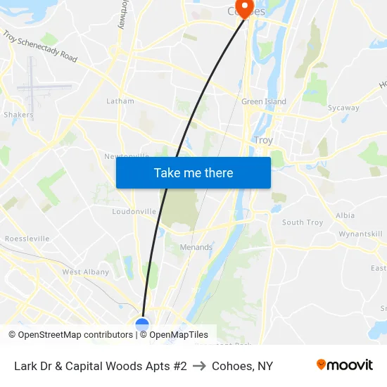 Lark Dr & Capital Woods Apts  #2 to Cohoes, NY map