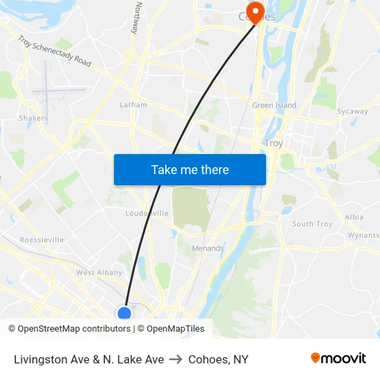 Livingston Ave & N. Lake Ave to Cohoes, NY map