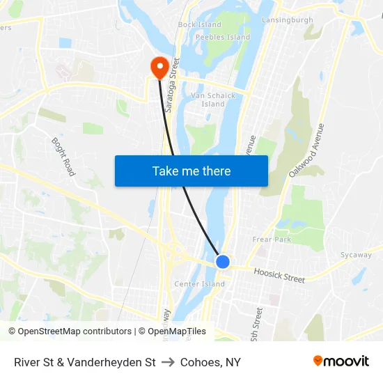 River St & Vanderheyden St to Cohoes, NY map