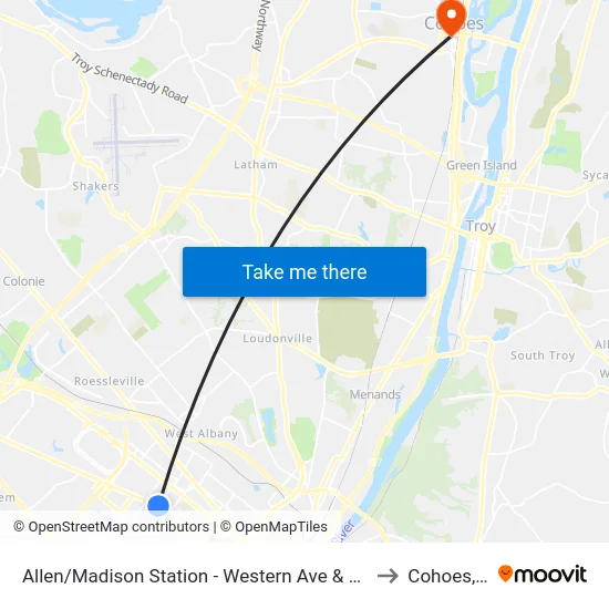 Allen/Madison Station - Western Ave & S. Allen St to Cohoes, NY map