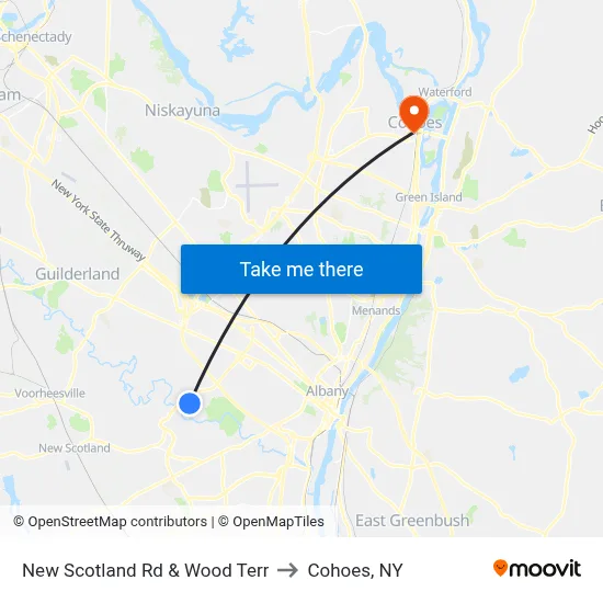 New Scotland Rd & Wood Terr to Cohoes, NY map