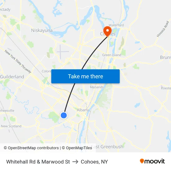 Whitehall Rd & Marwood St to Cohoes, NY map