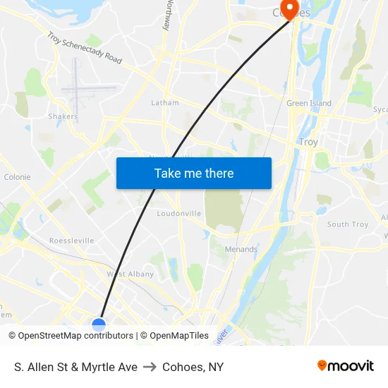 S. Allen St & Myrtle Ave to Cohoes, NY map