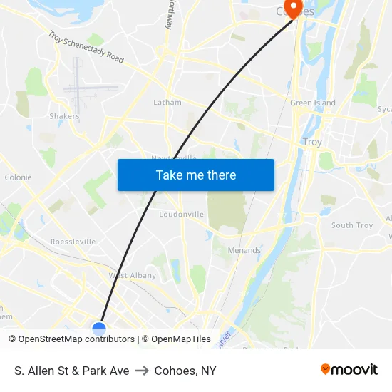 S. Allen St & Park Ave to Cohoes, NY map