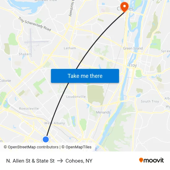 N. Allen St & State St to Cohoes, NY map