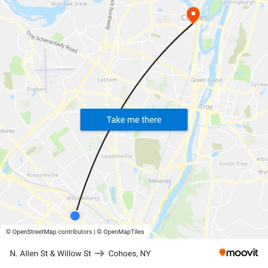 N. Allen St & Willow St to Cohoes, NY map
