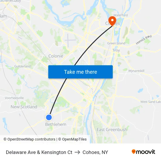 Delaware Ave & Kensington Ct to Cohoes, NY map