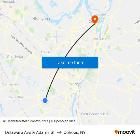 Delaware Ave & Adams St to Cohoes, NY map