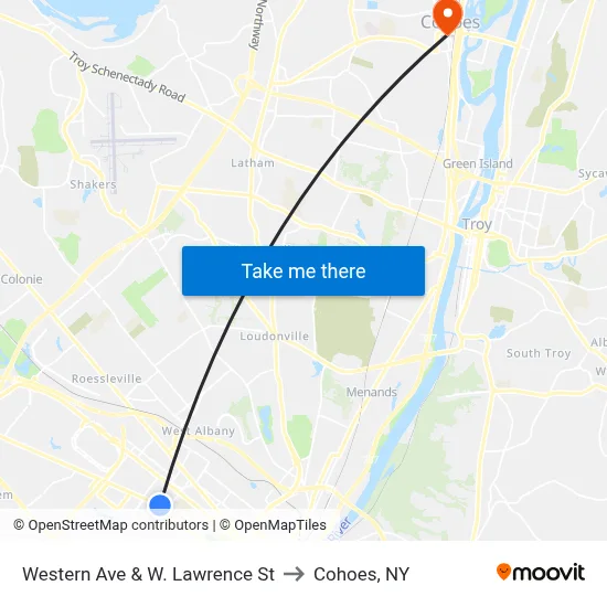 Western Ave & W. Lawrence St to Cohoes, NY map