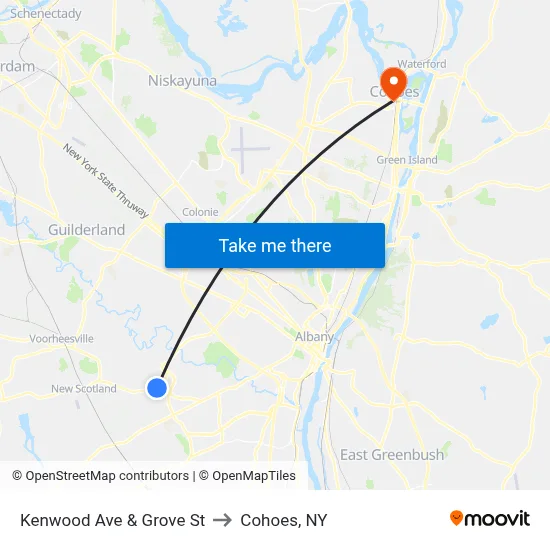 Kenwood Ave & Grove St to Cohoes, NY map