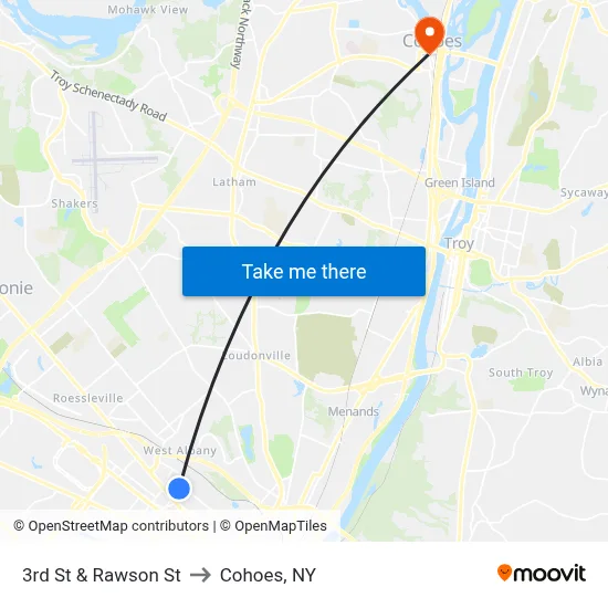 3rd St & Rawson St to Cohoes, NY map