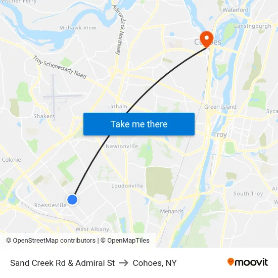 Sand Creek Rd & Admiral St to Cohoes, NY map